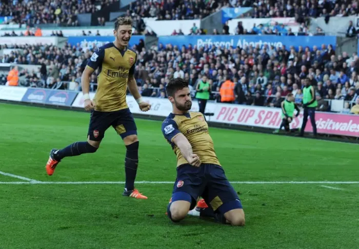 Framed Print : Arsenal's Giroud and Ozil Celebrate Goal: Swansea City vs. Arsenal, 2015-16 Premier League Framed Print : Arsenal's Giroud and Ozil Celebrate Goal: Swansea City vs. Arsenal, 2015-16 Premier League