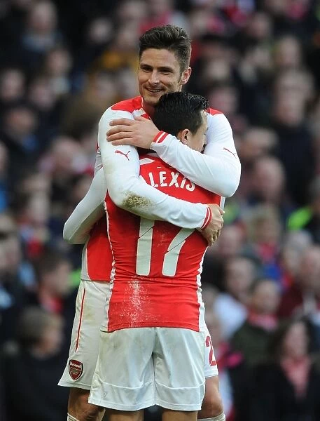 Arsenal's Giroud and Sanchez Celebrate Goals Against Middlesbrough in FA Cup Fifth Round