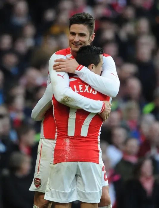 Framed Print : Arsenal's Giroud and Sanchez Celebrate Goals Against Middlesbrough in FA Cup Fifth Round