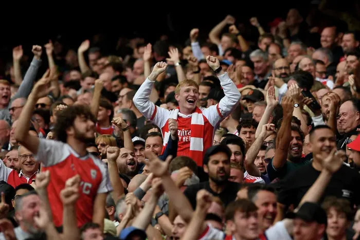 Framed Print : Arsenal's Glorious Moment: Fans Euphoria Unleashed by First Goal vs. Tottenham in 2023-24 Premier League