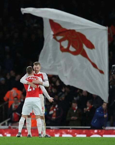 Arsenal's Glorious Victory: Per Mertesacker and Aaron Ramsey Celebrate Over Manchester City (2015-16)