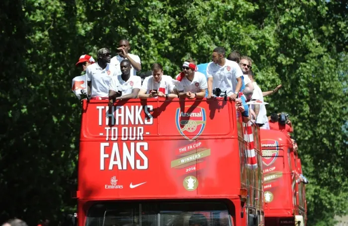 Framed Print : Arsenal's Glory: 2014 Trophy Parade in Islington Framed Print : Arsenal's Glory: 2014 Trophy Parade in Islington