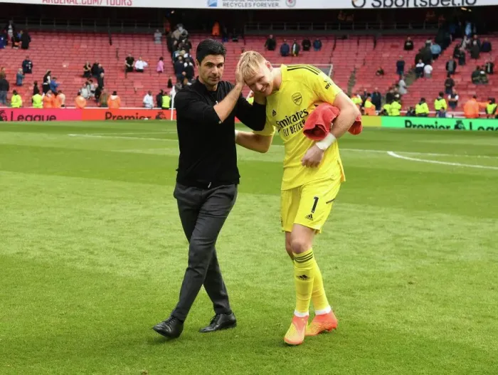 Framed Print : Arsenal's Glory: Arteta and Ramsdale Celebrate Derby Victory over Tottenham (2022-23) Framed Print : Arsenal's Glory: Arteta and Ramsdale Celebrate Derby Victory over Tottenham (2022-23)