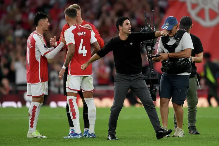 Framed Print : Arsenal's Glory: Mikel Arteta Celebrates Manchester City Victory (2023-24) Framed Print : Arsenal's Glory: Mikel Arteta Celebrates Manchester City Victory (2023-24)
