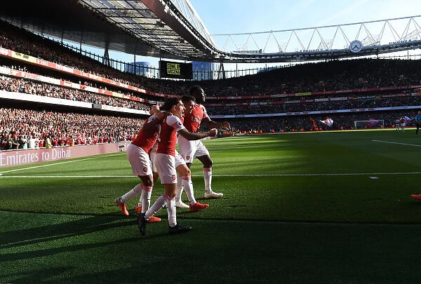 Arsenal's Goal Celebration: Xhaka, Lacazette, Bellerin, and Welbeck (Arsenal v Watford, 2018-19)