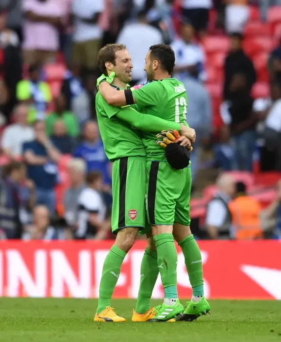 Framed Print : Arsenal's Goalkeepers Cech and Ospina: Celebrating FA Cup Victory Framed Print : Arsenal's Goalkeepers Cech and Ospina: Celebrating FA Cup Victory