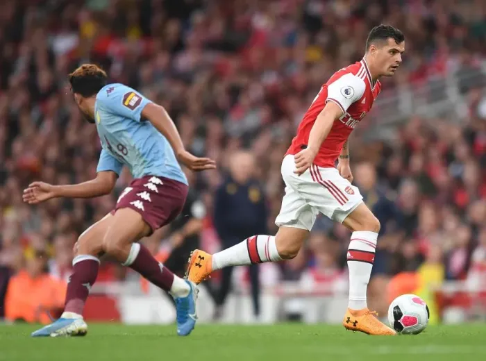 Framed Print : Arsenal's Granit Xhaka in Action Against Aston Villa, Premier League 2019-20 Framed Print : Arsenal's Granit Xhaka in Action Against Aston Villa, Premier League 2019-20