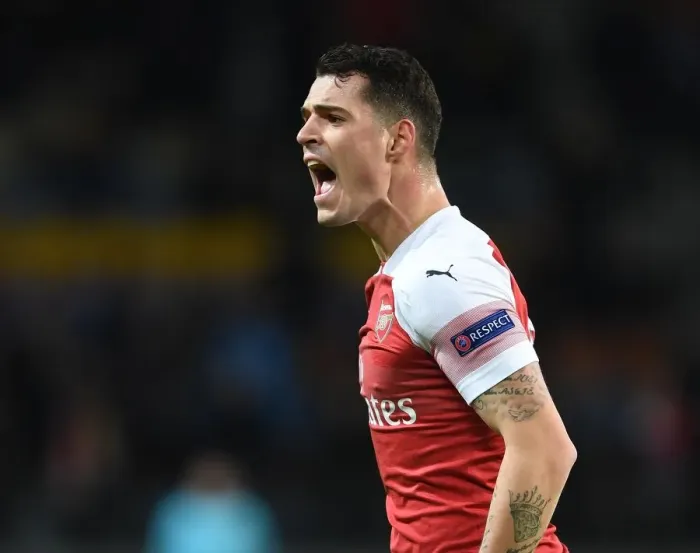 Framed Print : Arsenal's Granit Xhaka in Action against BATE Borisov in UEFA Europa League Round of 32 First Leg
