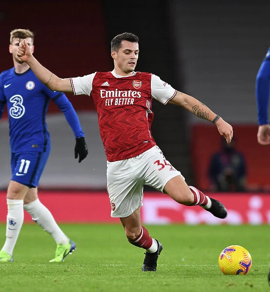 Arsenal's Granit Xhaka in Action against Chelsea - Premier League 2020-21 (Behind Closed Doors)
