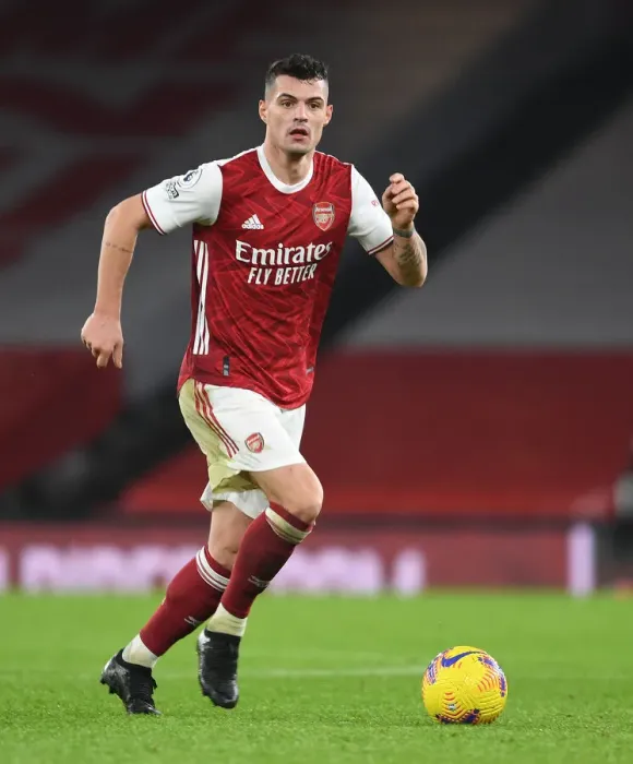 Framed Print : Arsenal's Granit Xhaka in Action Against Crystal Palace in Empty Emirates Stadium (2020-21)