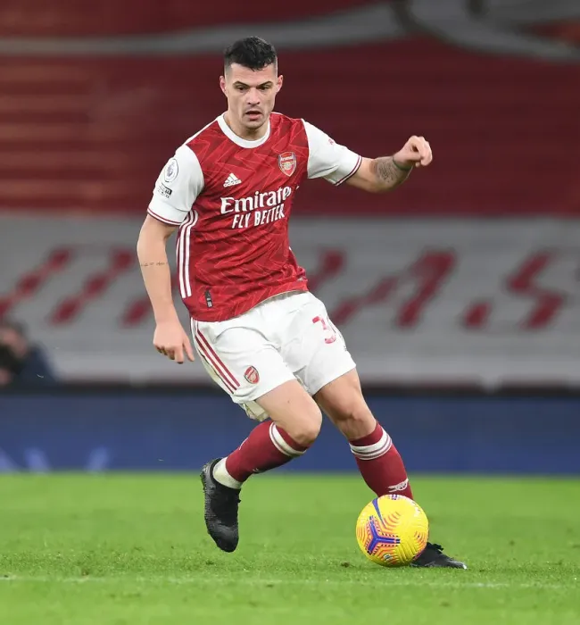 Framed Print : Arsenal's Granit Xhaka in Action at Empty Emirates: Arsenal vs Crystal Palace, Premier League 2020-21