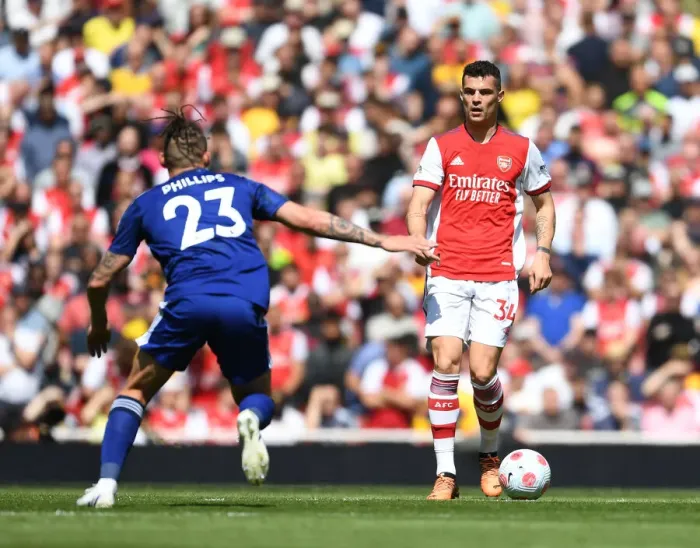 Framed Print : Arsenal's Granit Xhaka in Action Against Leeds United - Premier League 2021-22