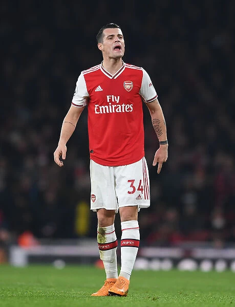 Arsenal's Granit Xhaka in Action Against Manchester United - Premier League 2019-2020