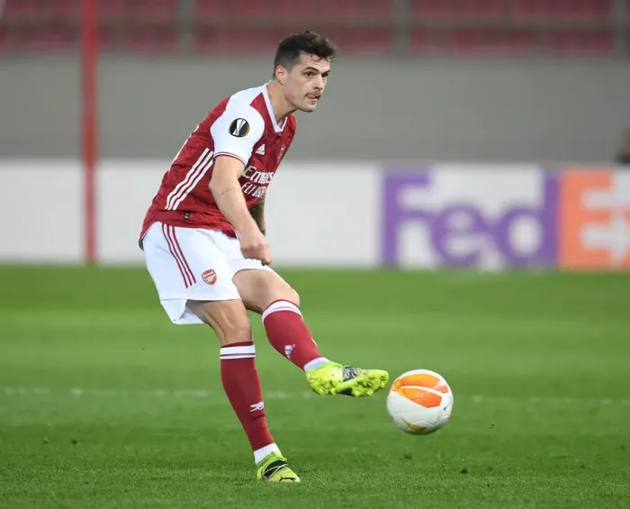Framed Print : Arsenal's Granit Xhaka in Action against SL Benfica in the Europa League Round of 32, Piraeus, Greece (February 2021) Framed Print : Arsenal's Granit Xhaka in Action against SL Benfica in the Europa League Round of 32, Piraeus, Greece (February 2021)