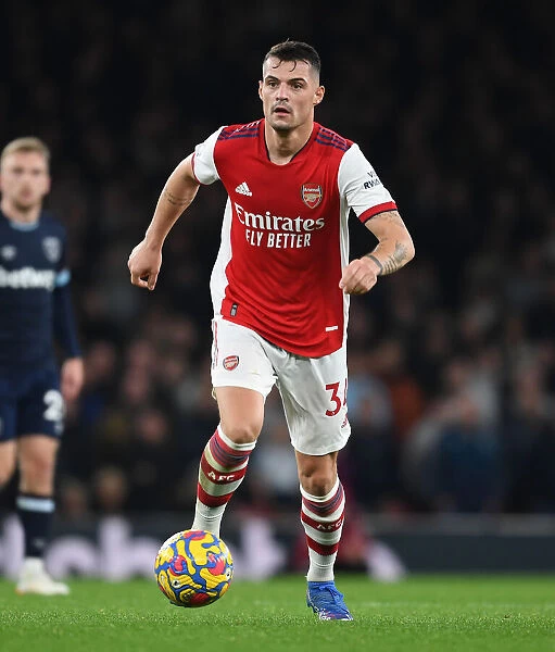 Arsenal's Granit Xhaka in Action Against West Ham United - Premier League 2021-22