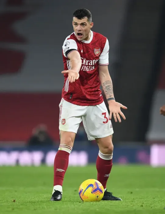 Framed Print : Arsenal's Granit Xhaka in Action Against Wolverhampton Wanderers in Emirates Stadium (2020-21)