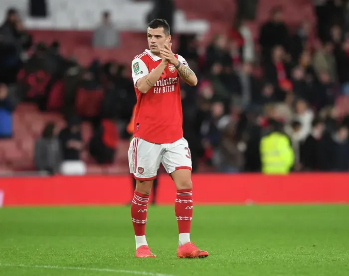 Framed Print : Arsenal's Granit Xhaka Celebrates Carabao Cup Victory Over Brighton & Hove Albion
