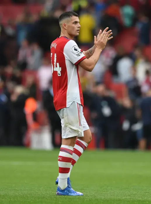 Framed Print : Arsenal's Granit Xhaka Celebrates with Fans after Arsenal vs. Chelsea Victory (2021-22) Framed Print : Arsenal's Granit Xhaka Celebrates with Fans after Arsenal vs. Chelsea Victory (2021-22)