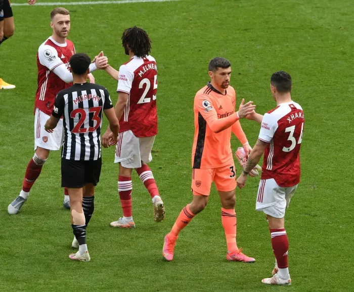 Framed Print : Arsenal's Granit Xhaka Celebrates with Mat Ryan after Newcastle United Win: 2020-21 Premier League Clash Amidst Empty St. James Park Framed Print : Arsenal's Granit Xhaka Celebrates with Mat Ryan after Newcastle United Win: 2020-21 Premier League Clash Amidst Empty St. James Park