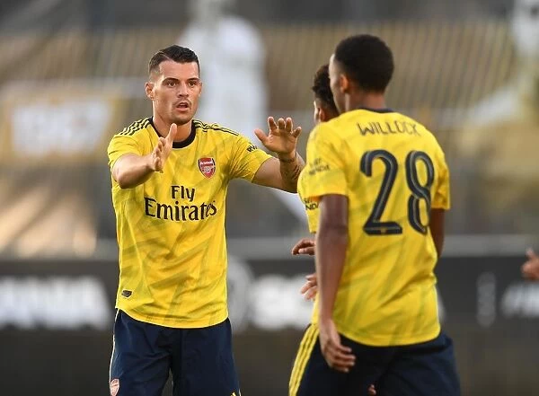 Arsenal's Granit Xhaka Celebrates Reiss Nelson's Goal Against Angers in 2019 Pre-Season Friendly