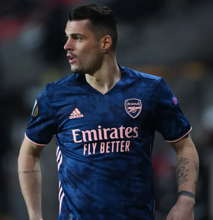 Framed Print : Arsenal's Granit Xhaka in Empty Eden Arena: UEFA Europa League Quarterfinal vs. Slavia Praha, Prague Framed Print : Arsenal's Granit Xhaka in Empty Eden Arena: UEFA Europa League Quarterfinal vs. Slavia Praha, Prague