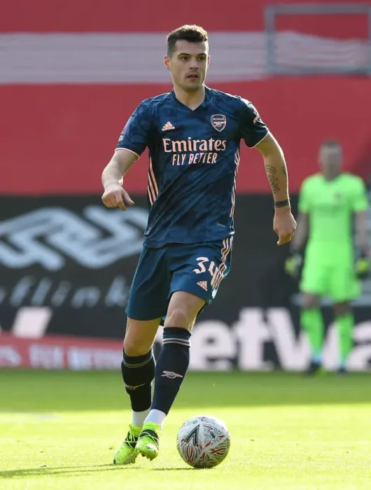 Framed Print : Arsenal's Granit Xhaka in FA Cup Action: Southampton vs Arsenal (Behind Closed Doors)