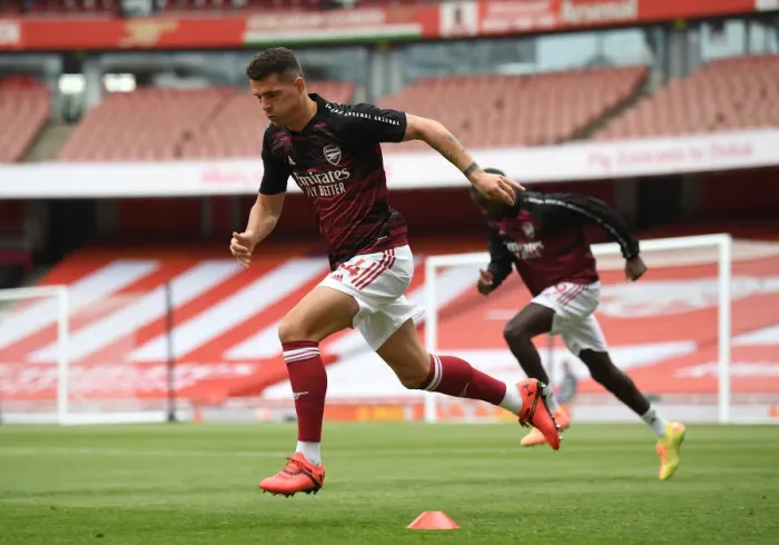 Framed Print : Arsenal's Granit Xhaka Gears Up: Arsenal FC vs. Watford FC, Premier League 2019-2020