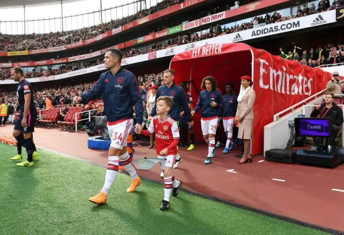 Framed Print : Arsenal's Granit Xhaka Leads Team Out vs. AFC Bournemouth, Premier League 2019-20