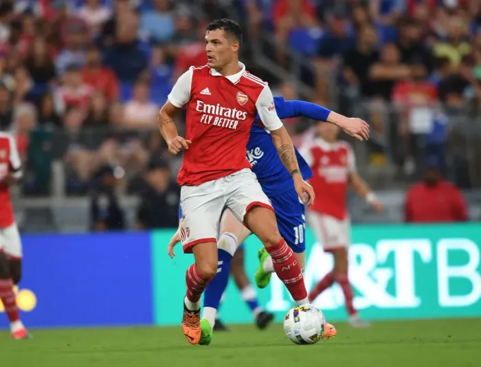Framed Print : Arsenal's Granit Xhaka in Pre-Season Action: Arsenal vs Everton, Baltimore 2022