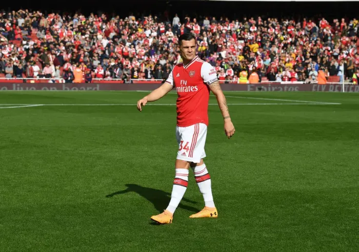 Framed Print : Arsenal's Granit Xhaka Prepares for Arsenal v AFC Bournemouth in Premier League Action