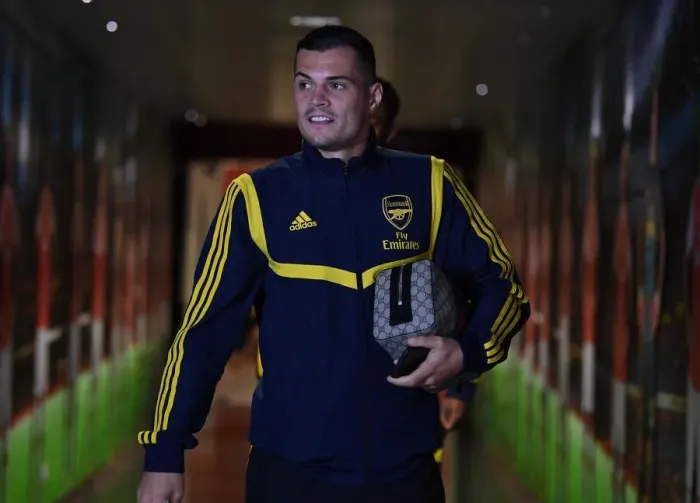 Framed Print : Arsenal's Granit Xhaka Prepares for Standard Liege Clash in Europa League Group Stage Framed Print : Arsenal's Granit Xhaka Prepares for Standard Liege Clash in Europa League Group Stage