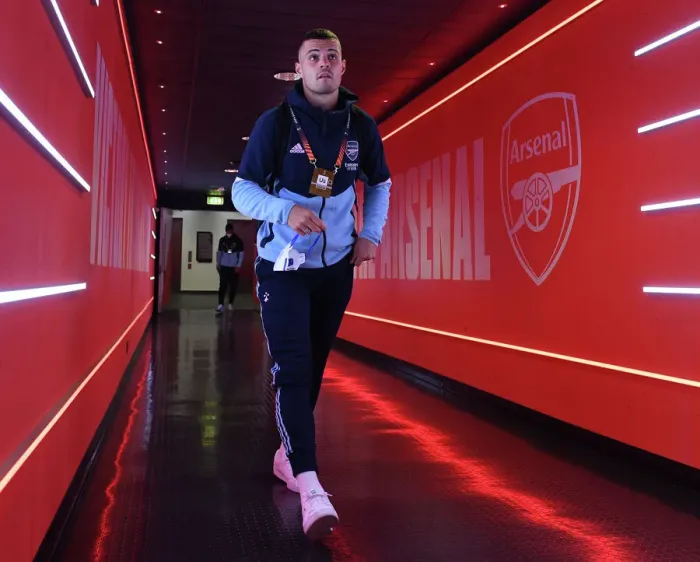 Framed Print : Arsenal's Granit Xhaka Prepares for UEFA Europa League Clash Against FK Bodo / Glimt Framed Print : Arsenal's Granit Xhaka Prepares for UEFA Europa League Clash Against FK Bodo / Glimt