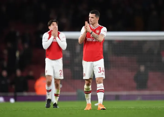 Framed Print : Arsenal's Granit Xhaka Rallies Fans After Arsenal v Brighton & Hove Albion Premier League Match Framed Print : Arsenal's Granit Xhaka Rallies Fans After Arsenal v Brighton & Hove Albion Premier League Match