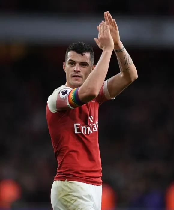 Framed Print : Arsenal's Granit Xhaka Rallies Fans After Arsenal v Tottenham Premier League Clash Framed Print : Arsenal's Granit Xhaka Rallies Fans After Arsenal v Tottenham Premier League Clash