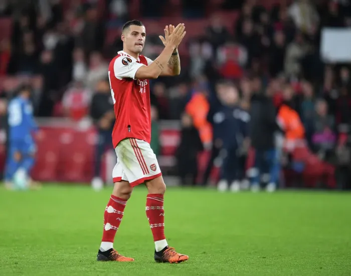 Framed Print : Arsenal's Granit Xhaka Reacts After Europa League Clash Against PSV Eindhoven (2022-23)