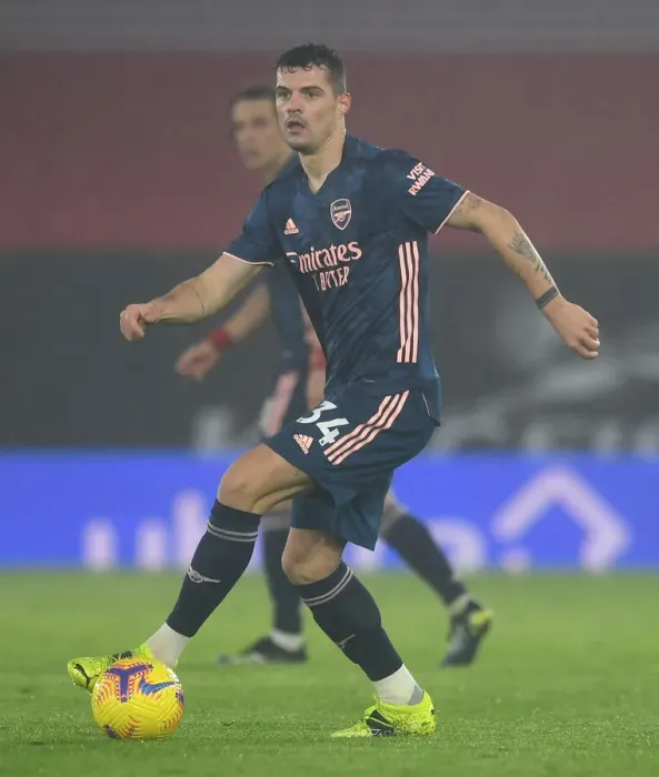 Framed Print : Arsenal's Granit Xhaka in Empty Southampton Stadium - Premier League 2020-21
