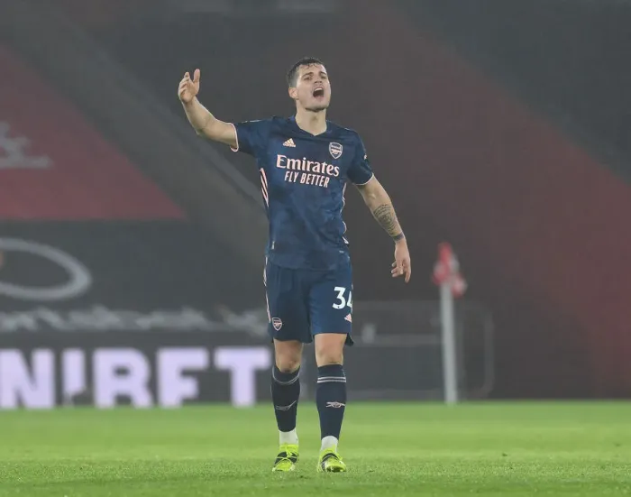 Framed Print : Arsenal's Granit Xhaka at Empty Southampton Stadium - Premier League 2020-21 Framed Print : Arsenal's Granit Xhaka at Empty Southampton Stadium - Premier League 2020-21