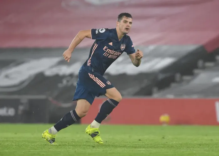 Framed Print : Arsenal's Granit Xhaka at Empty Southampton Stadium - Premier League 2020-21 Framed Print : Arsenal's Granit Xhaka at Empty Southampton Stadium - Premier League 2020-21