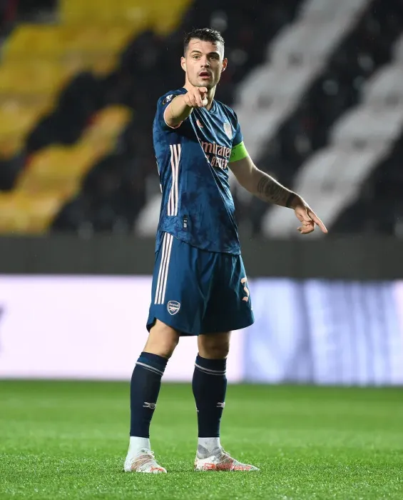Framed Print : Arsenal's Granit Xhaka in UEFA Europa League Quarterfinal Match against Slavia Praha in Prague (Behind Closed Doors) Framed Print : Arsenal's Granit Xhaka in UEFA Europa League Quarterfinal Match against Slavia Praha in Prague (Behind Closed Doors)