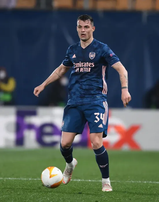 Framed Print : Arsenal's Granit Xhaka in UEFA Europa League Semi-Final Action Against Villarreal