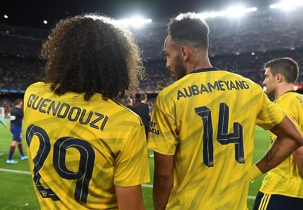 Arsenal's Guendouzi and Aubameyang: Post-Match Moment at FC Barcelona, 2019