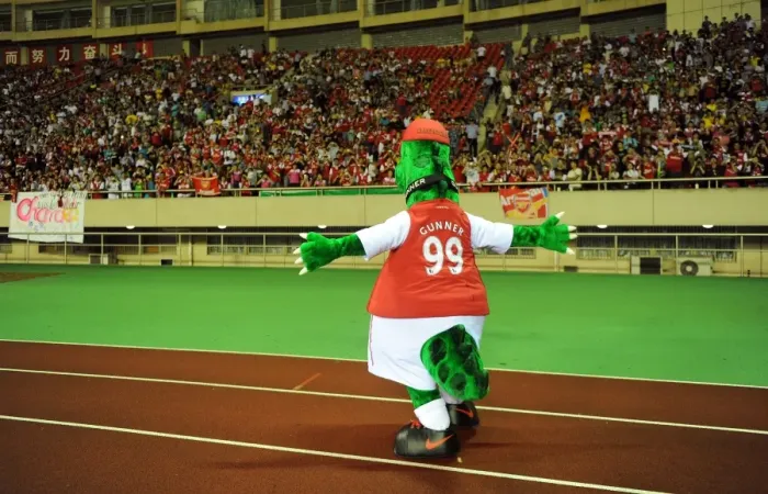 Framed Print : Arsenal's Gunnersaurus Roars in Hangzhou: Arsenal FC's Mascot at 2011 Pre-Season Match in China Framed Print : Arsenal's Gunnersaurus Roars in Hangzhou: Arsenal FC's Mascot at 2011 Pre-Season Match in China