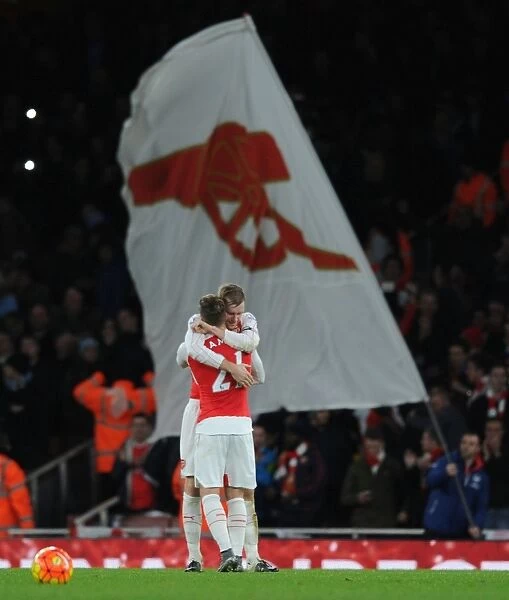 Arsenal's Hard-Fought Victory Over Manchester City (2015-16): Per Mertesacker and Aaron Ramsey Celebrate