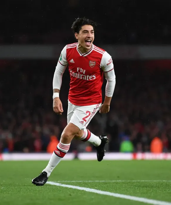 Framed Print : Arsenal's Hector Bellerin Celebrates Third Goal Against Nottingham Forest in Carabao Cup