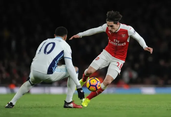 Framed Print : Arsenal's Hector Bellerin Faces Off Against West Brom's Matt Phillips in Premier League Clash Framed Print : Arsenal's Hector Bellerin Faces Off Against West Brom's Matt Phillips in Premier League Clash