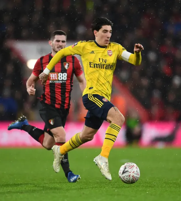 Framed Print : Arsenal's Hector Bellerin Goes Head-to-Head with AFC Bournemouth in FA Cup Showdown Framed Print : Arsenal's Hector Bellerin Goes Head-to-Head with AFC Bournemouth in FA Cup Showdown
