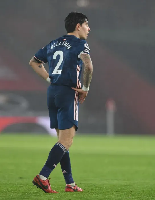 Framed Print : Arsenal's Hector Bellerin at Empty St. Mary's Stadium: Southampton vs Arsenal, Premier League 2021