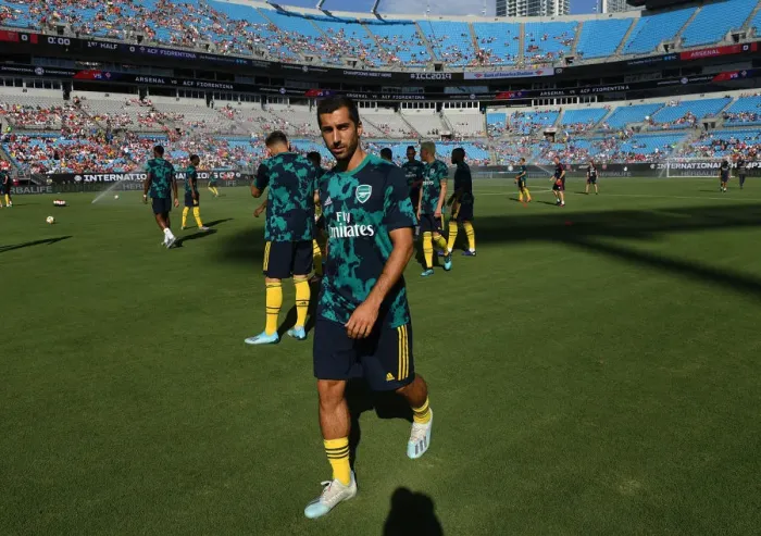 Framed Print : Arsenal's Henrikh Mkhitaryan Gears Up Before Arsenal v Fiorentina - 2019 International Champions Cup, Charlotte