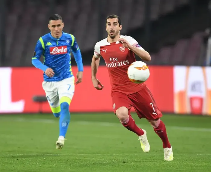 Framed Print : Arsenal's Henrikh Mkhitaryan in UEFA Europa League Quarterfinal Match vs Napoli, Italy (2018-19) Framed Print : Arsenal's Henrikh Mkhitaryan in UEFA Europa League Quarterfinal Match vs Napoli, Italy (2018-19)