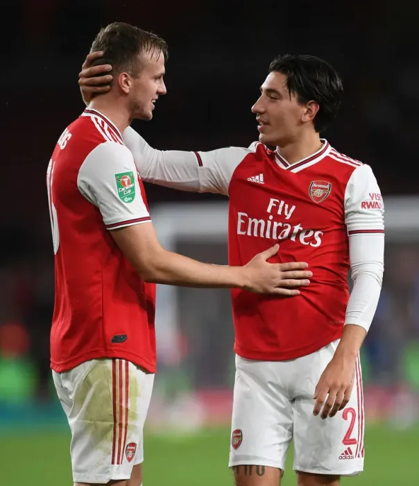 Framed Print : Arsenal's Holding and Bellerin Celebrate Carabao Cup Victory over Nottingham Forest Framed Print : Arsenal's Holding and Bellerin Celebrate Carabao Cup Victory over Nottingham Forest